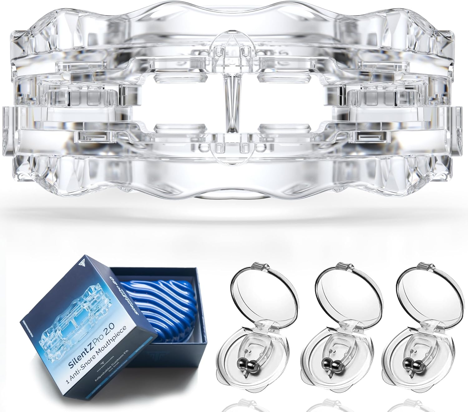 SilentZPro 2.0 – USA Designed FDA-Cleared Anti Snoring Mouthguard & Magnetic Nose Clips (Set of 3) – Fully Adjustable Anti Snore Mouthpiece with Patented Design for a Silent Night`s Sleep