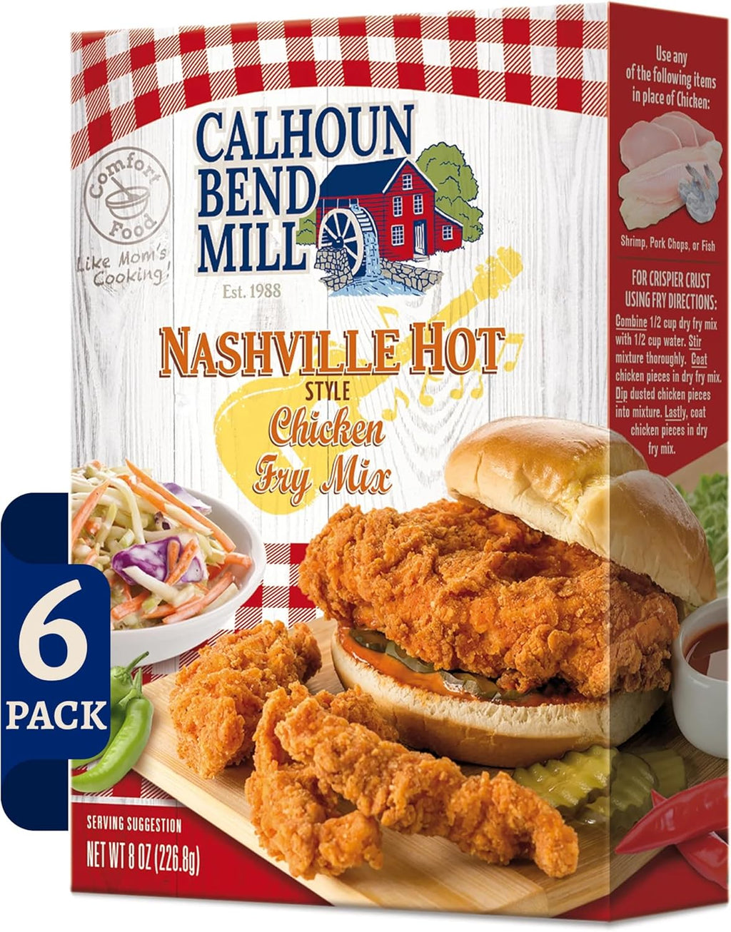Calhoun Bend Mill Nashville Hot Style Crispy Fry Mix | Spicy Southern Seasoning for Perfect Hot Chicken Tenders and Sandwiches | Fiery Flavor | Ideal for Air Fryer or Deep Fryer - 8 Oz (Pack of 6)