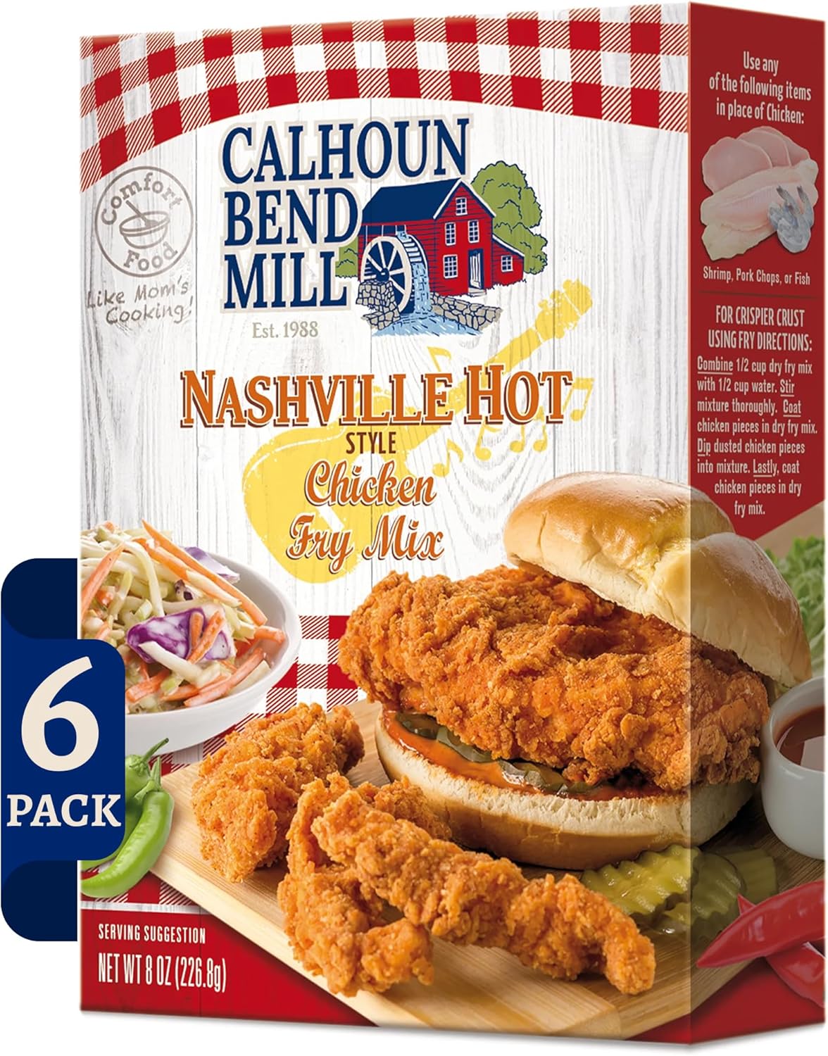 Calhoun Bend Mill Nashville Hot Style Crispy Fry Mix | Spicy Southern Seasoning for Perfect Hot Chicken Tenders and Sandwiches | Fiery Flavor | Ideal for Air Fryer or Deep Fryer - 8 Oz (Pack of 6)