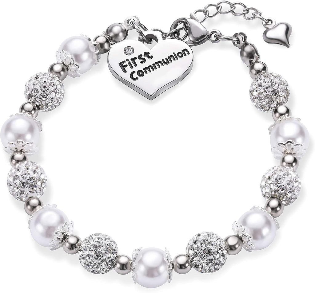 Vinjewelry First Communion Bracelet Girls Charm Baptism Gift Handmade Jewelry Gift for Girls