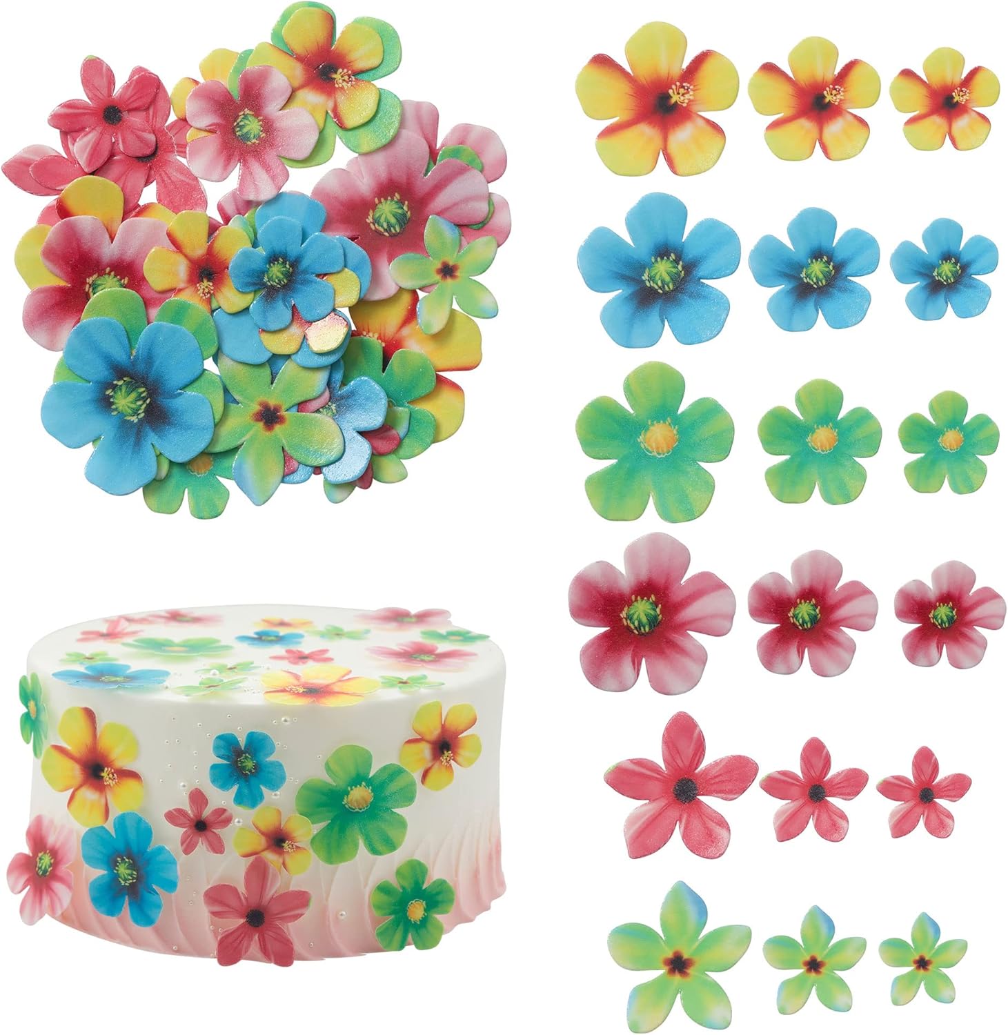 Gyufise 35Pcs Edible Flowers Cake Decorations Beautiful Flowers Cupcake Toppers Cake Toppers for Wedding Cake Birthday Party Food Decoration Mixed Size & Colour