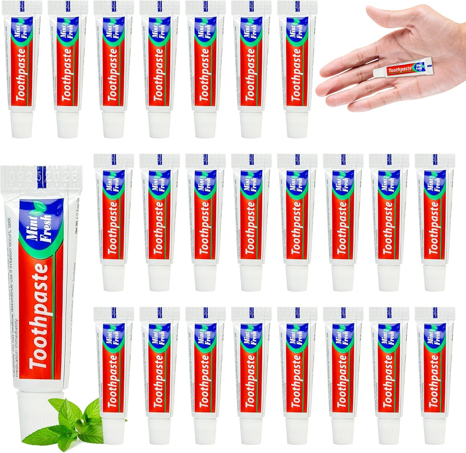 50 Tubes Travel Size Toothpaste in Bulk, Mini Small Toothpaste Mint Flavor Toothpastes for Guests Homeless Hotel Charity Toiletries Camping, 0.176oz/5g