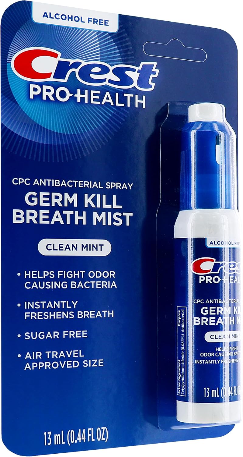 Crest Pro-Health | Portable Alcohol-Free CPC Mist with Clean Mint Flavor | Fights Odor-Causing Germs for Instant Fresh Breath - 1 Count (0.44oz) Breath Spray