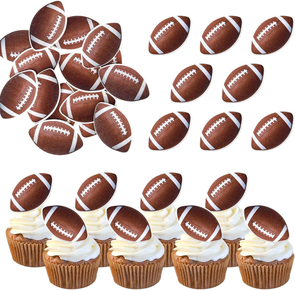60 Pack Edible Rugby Ball Cupcake Toppers Wafer Paper Sports Balls Cupcake Picks Decoration for Rugby Sports Ball Theme Baby Shower Boys Girls Birthday Party Cake Decorations Supplies