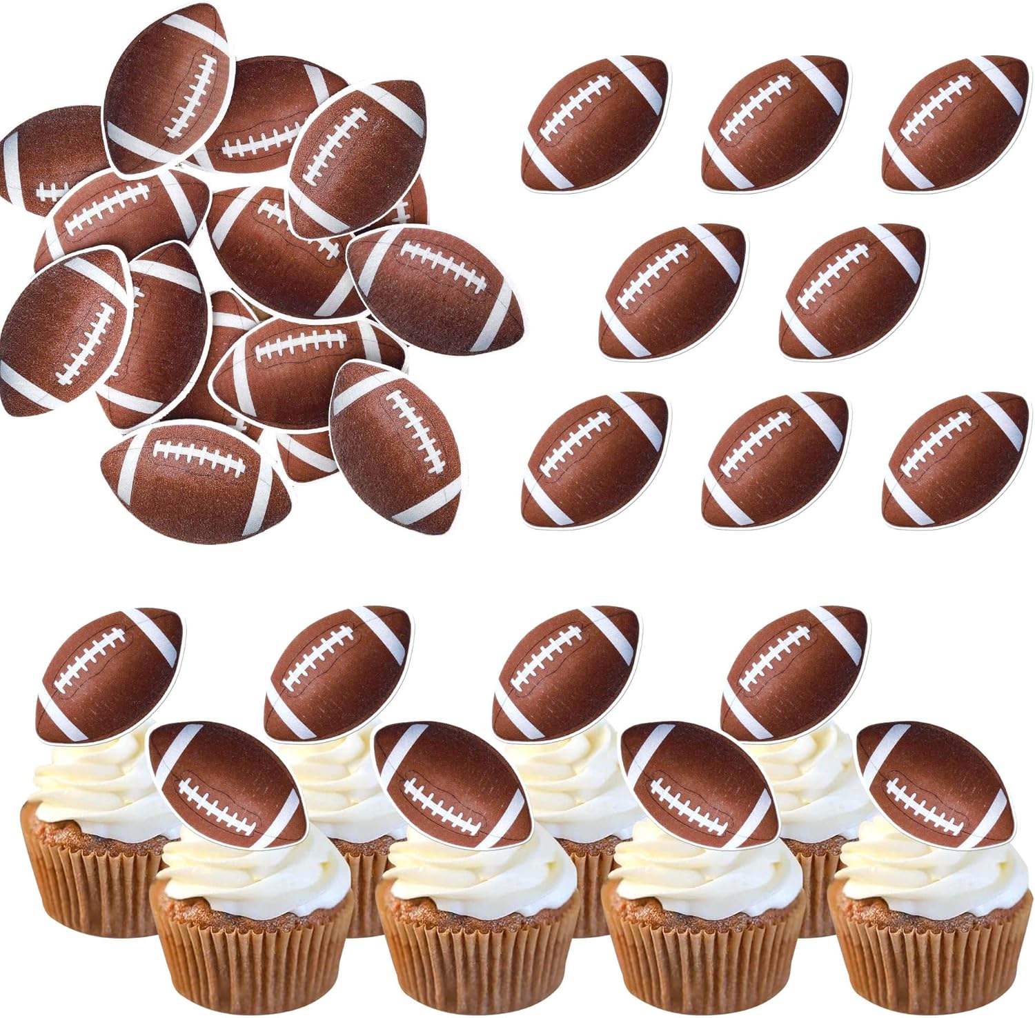 60 Pack Edible Rugby Ball Cupcake Toppers Wafer Paper Sports Balls Cupcake Picks Decoration for Rugby Sports Ball Theme Baby Shower Boys Girls Birthday Party Cake Decorations Supplies