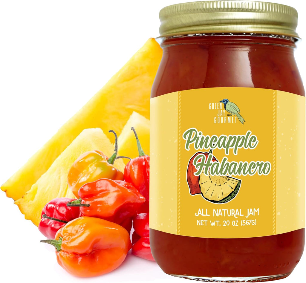Green Jay Gourmet Pineapple Habanero Jam - All-Natural Pineapple Jam with Fresh Pineapple, Habanero Peppers & Lemon Juice - Vegan, Gluten-free Jam with No Preservatives - Made in USA - 20 Ounces