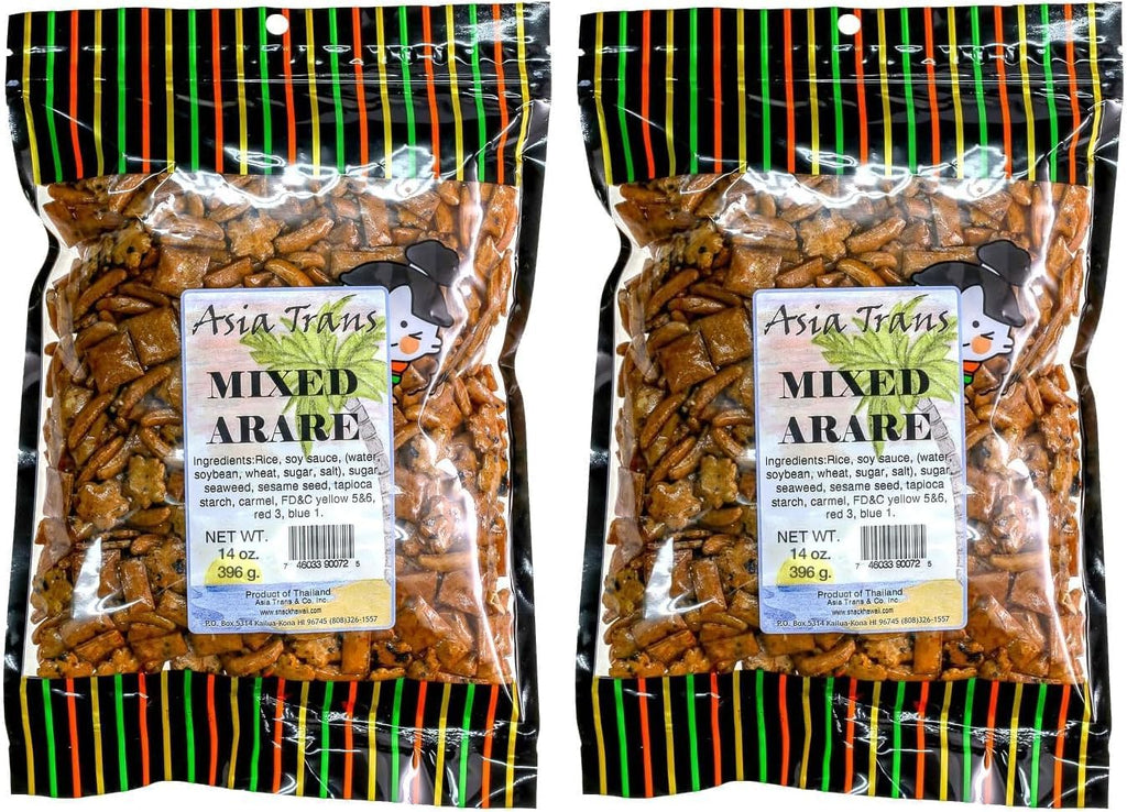 Asia Trans Mixed Arare Rice Crackers - Hawaiian Favorite - Sweet & Salty Japanese Crunchy Gourmet Trail Mix Snack (Pack of 2)
