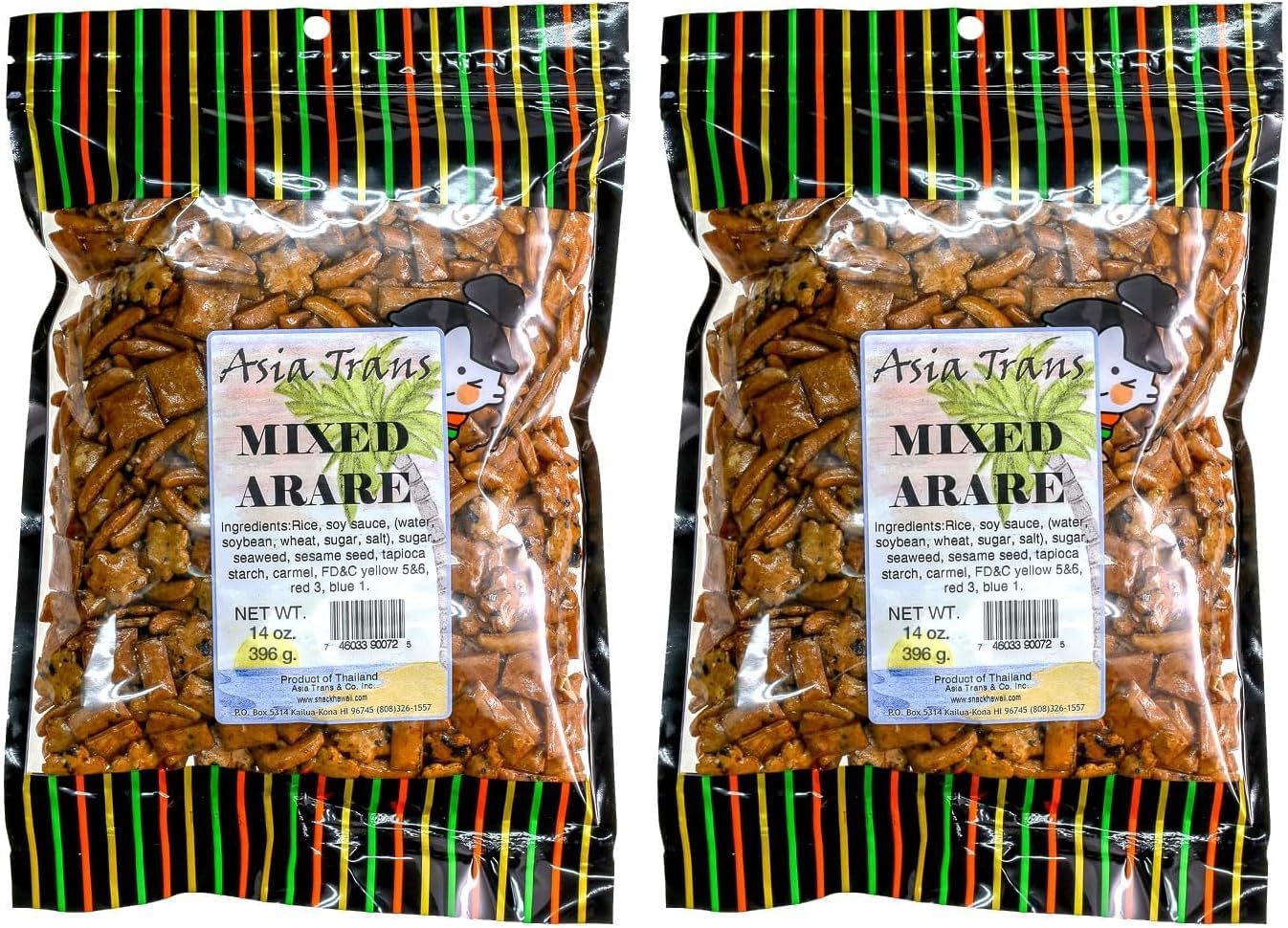 Asia Trans Mixed Arare Rice Crackers - Hawaiian Favorite - Sweet & Salty Japanese Crunchy Gourmet Trail Mix Snack (Pack of 2)