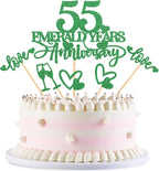 25Pcs Glitter Green 55 Emerald Years Anniversary Cake Toppers Heart Cheers Love Cupcake Picks for 55 Years Wedding Anniversary Cake Decorations Happy 55th Anniversary Birthday Party Decorations