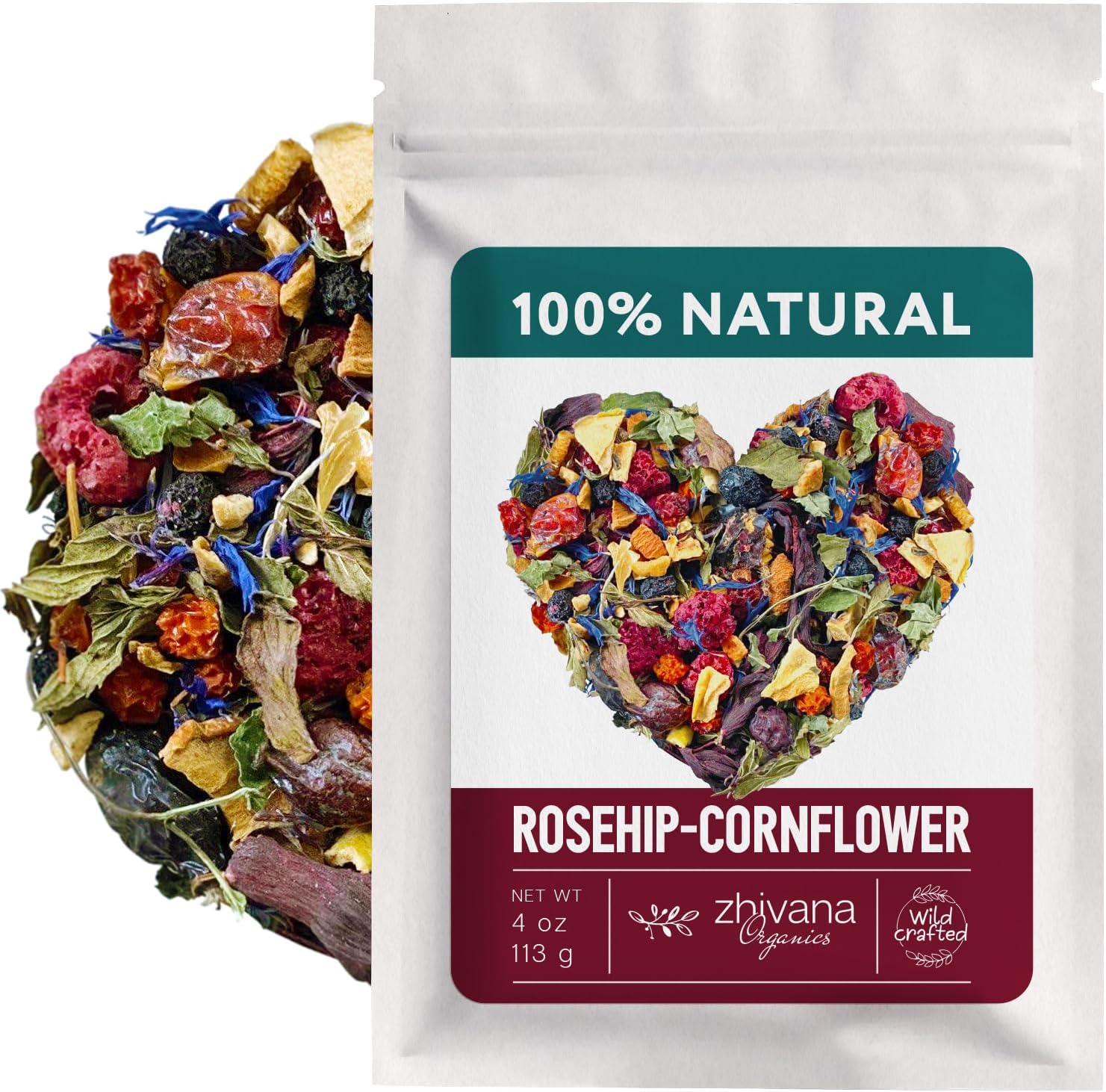 Cornflower Rosehip Herbal Tea – Loose Leaf Caffeine-Free Blend with Hibiscus, Lemon Balm & Elderflower – No Flavorings, No Colorants, No Sweeteners – Pure & Natural – 4oz