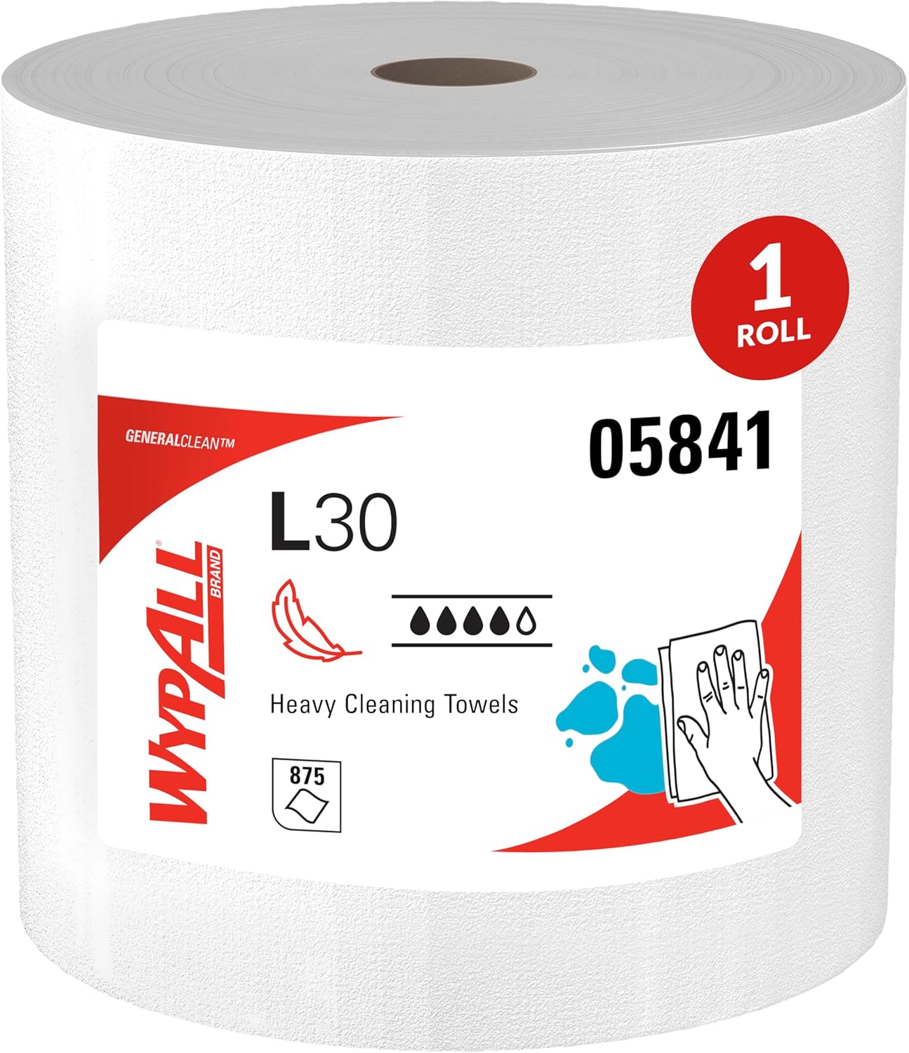 WypAll GeneralClean L30 Cloths Heavy Duty Cleaning Wipes, Jumbo (05841), Strong and Soft Bulk Paper Wipers, White (1 Roll of 875 Sheets)