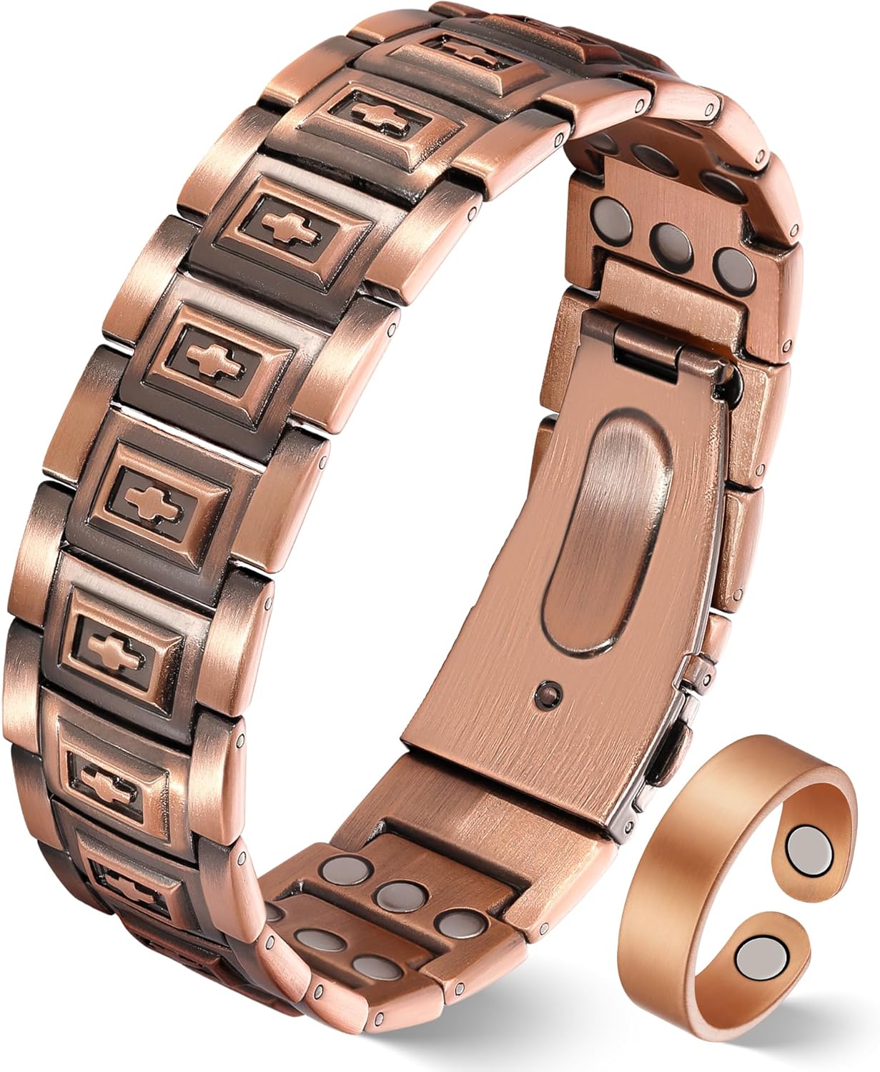 Jeracol Copper Bracelet for Men, 3X Strength Magnetic Copper Bracelets with 3500 Gauss Magnets, Adjustable Length Sizing Tool & Jewelry Box