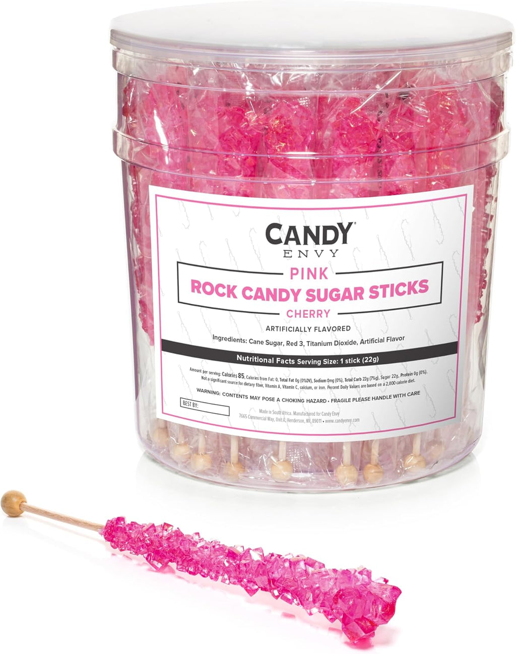 Pink Rock Candy Sugar Sticks - Cherry Flavored - 36 Individually Wrapped Pink Candy