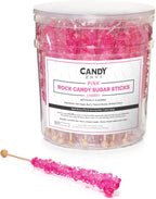 Pink Rock Candy Sugar Sticks - Cherry Flavored - 36 Individually Wrapped Pink Candy