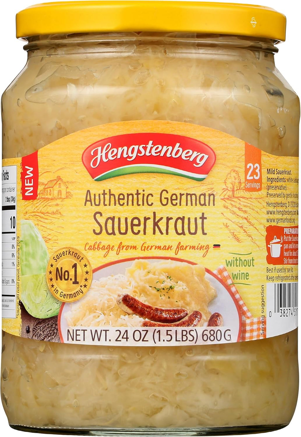 Hengstenberg Authentic German Sauerkraut, 24 Ounce (Pack of 6)