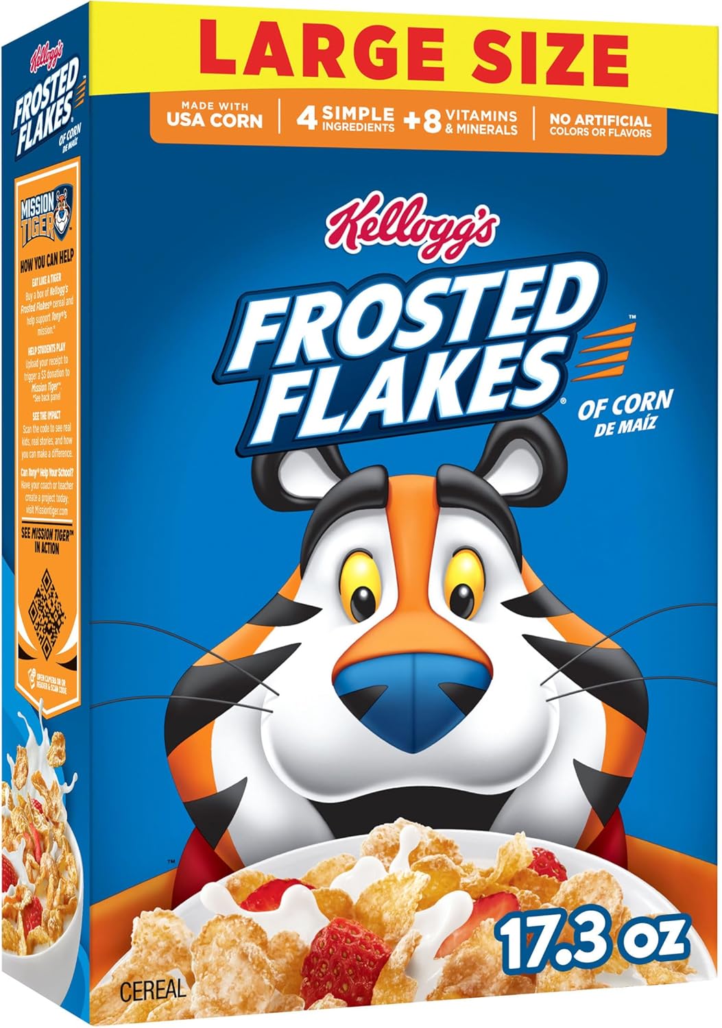 Frosted Flakes Breakfast Cereal, 8 Vitamins and Minerals, Kids Snacks, Large Size, Original, 17.3oz Box (1 Box)