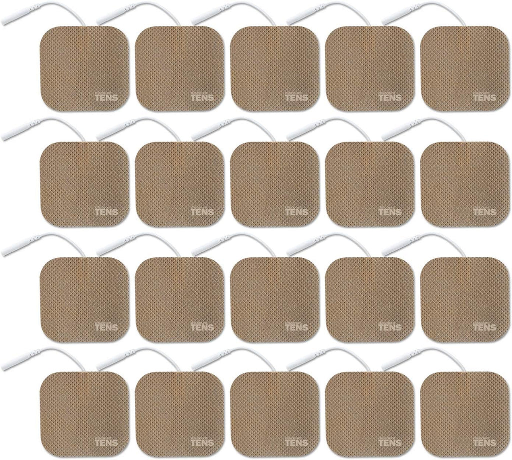 Discount TENS Brand - Premium Replacement Electrodes Compatible with TENS 7000 – 20 Pack (2"x2" Self-Adhesive Wired Pads), Durable Reusable TENS Unit Electrode Pads with 2mm Pin Connector