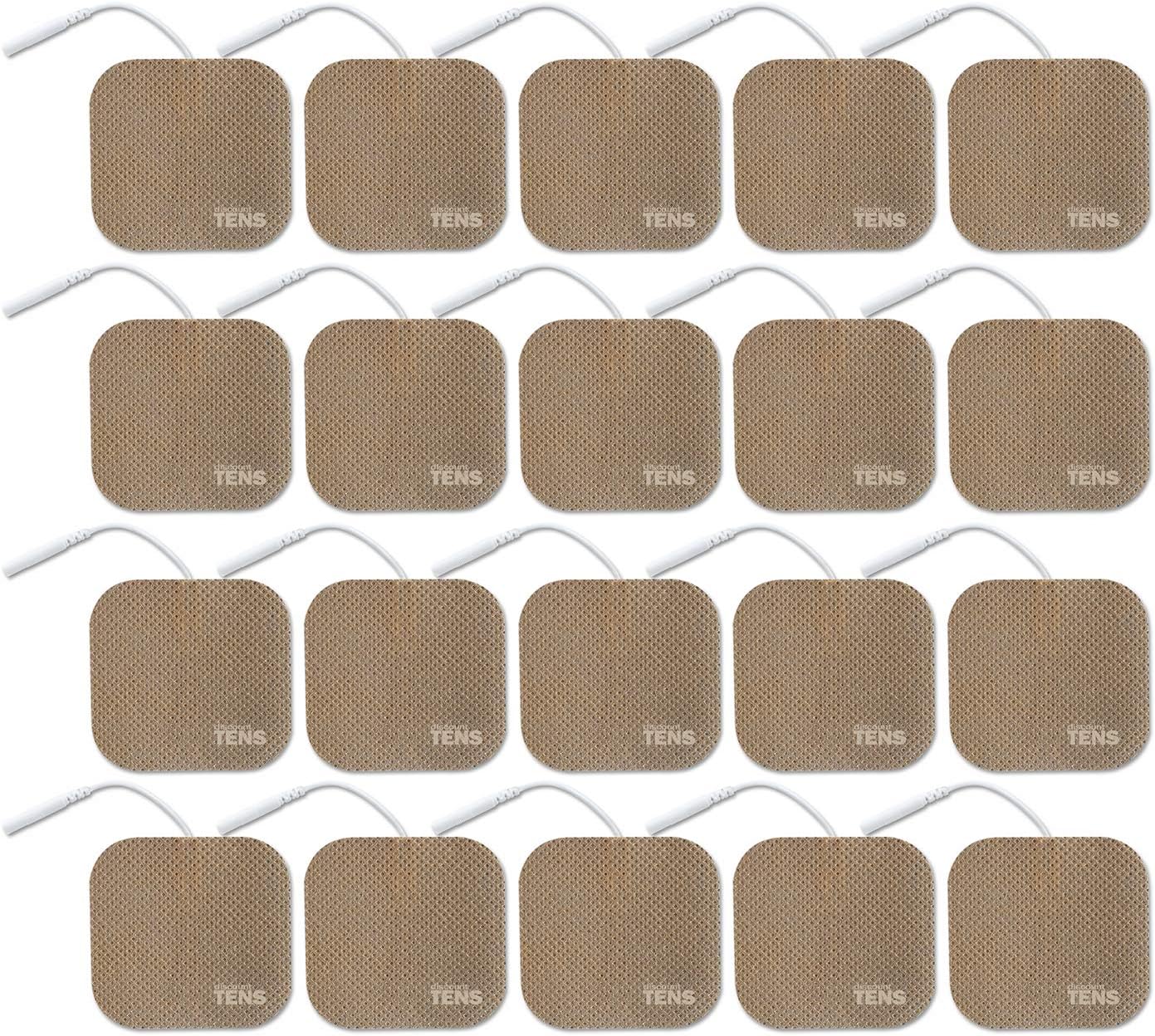 Discount TENS Brand - Premium Replacement Electrodes Compatible with TENS 7000 – 20 Pack (2"x2" Self-Adhesive Wired Pads), Durable Reusable TENS Unit Electrode Pads with 2mm Pin Connector