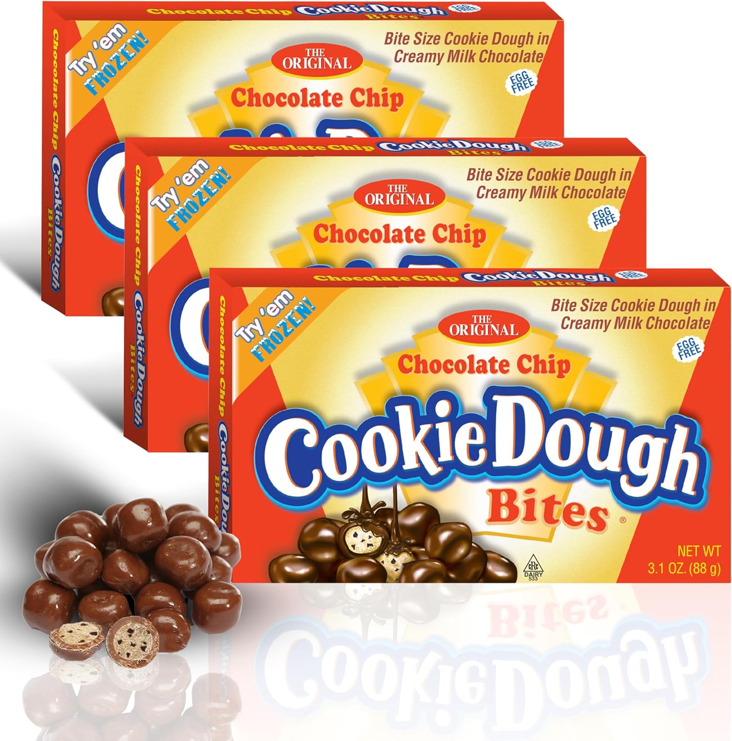 Cookie Dough Bites Chocolate Chip Flavored Candy | 3.1 oz (Pack of 3) | The Original Edible Cookie Dough | Movie Theater Candy