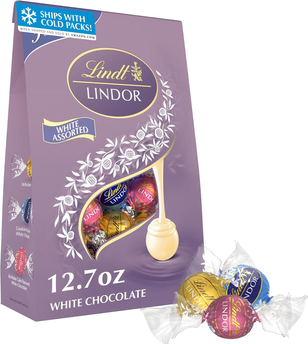 Lindt LINDOR Assorted White Chocolate Candy Truffles, 12.7 oz Bag