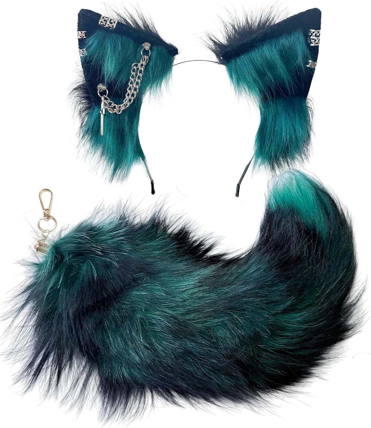 Cat Fox Wolf Ears and Tail Set - Cosplay Clips Headband and Tail for Halloween, Costume Accessories,Animal Party