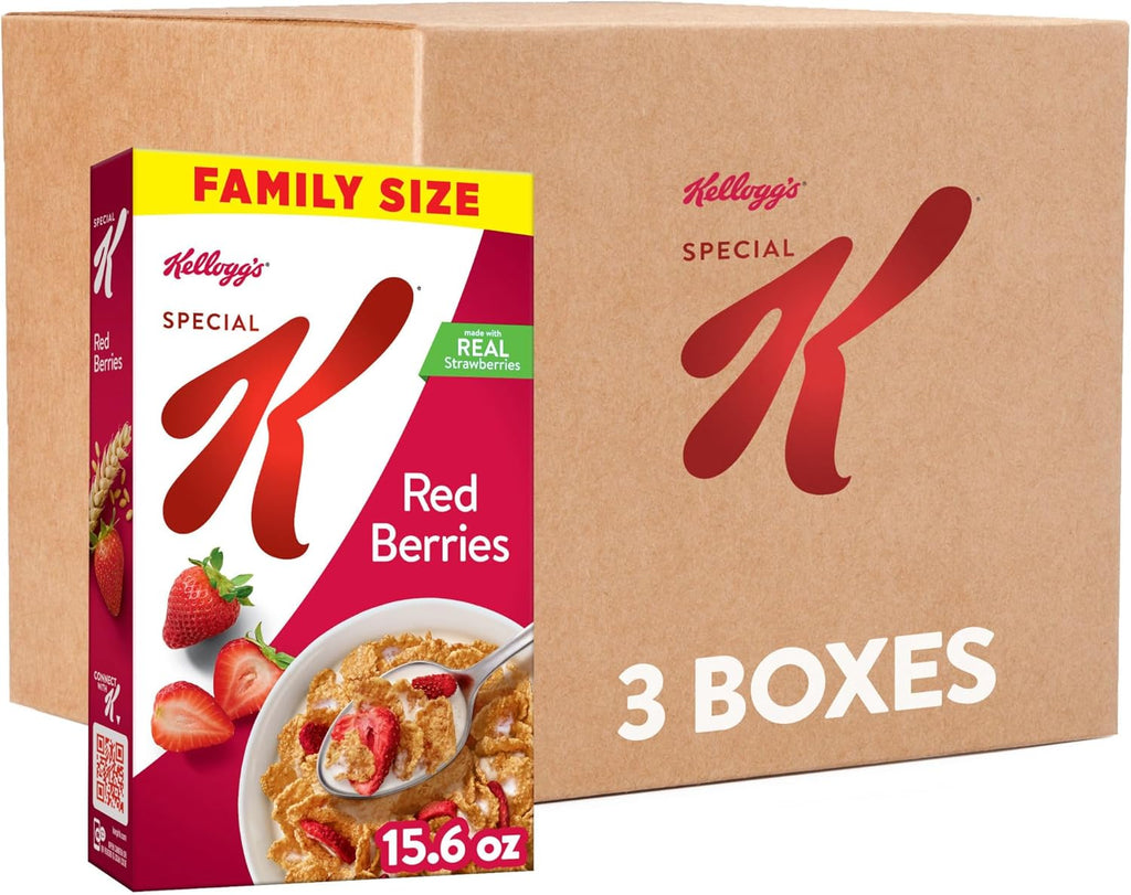 Kellogg's Special K Breakfast Cereal, Family Breakfast, Fiber Cereal, Family Size, Red Berries (3 Boxes)