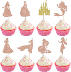 Rsstarxi 24 Pack Mermaid Birthday Cupcake Toppers Glitter Castle Girl Birthday Princess Cupcake Picks Decorations for Princess Mermaid Theme Baby Shower Birthday Party Cake Decorations Rose Gold