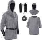 Medieval Knight Costume Men Fake Chainmail Shirt Tunic With Bracers Belt Viking Ren Faire Templar Crusader Cosplay