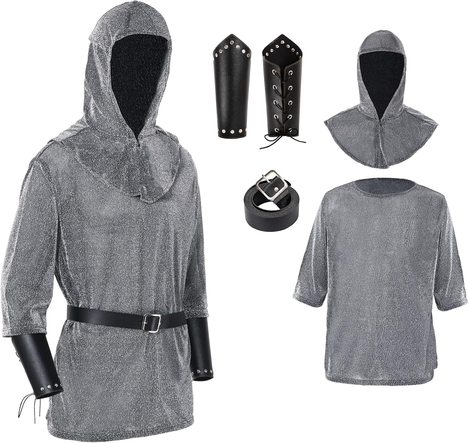 Medieval Knight Costume Men Fake Chainmail Shirt Tunic With Bracers Belt Viking Ren Faire Templar Crusader Cosplay