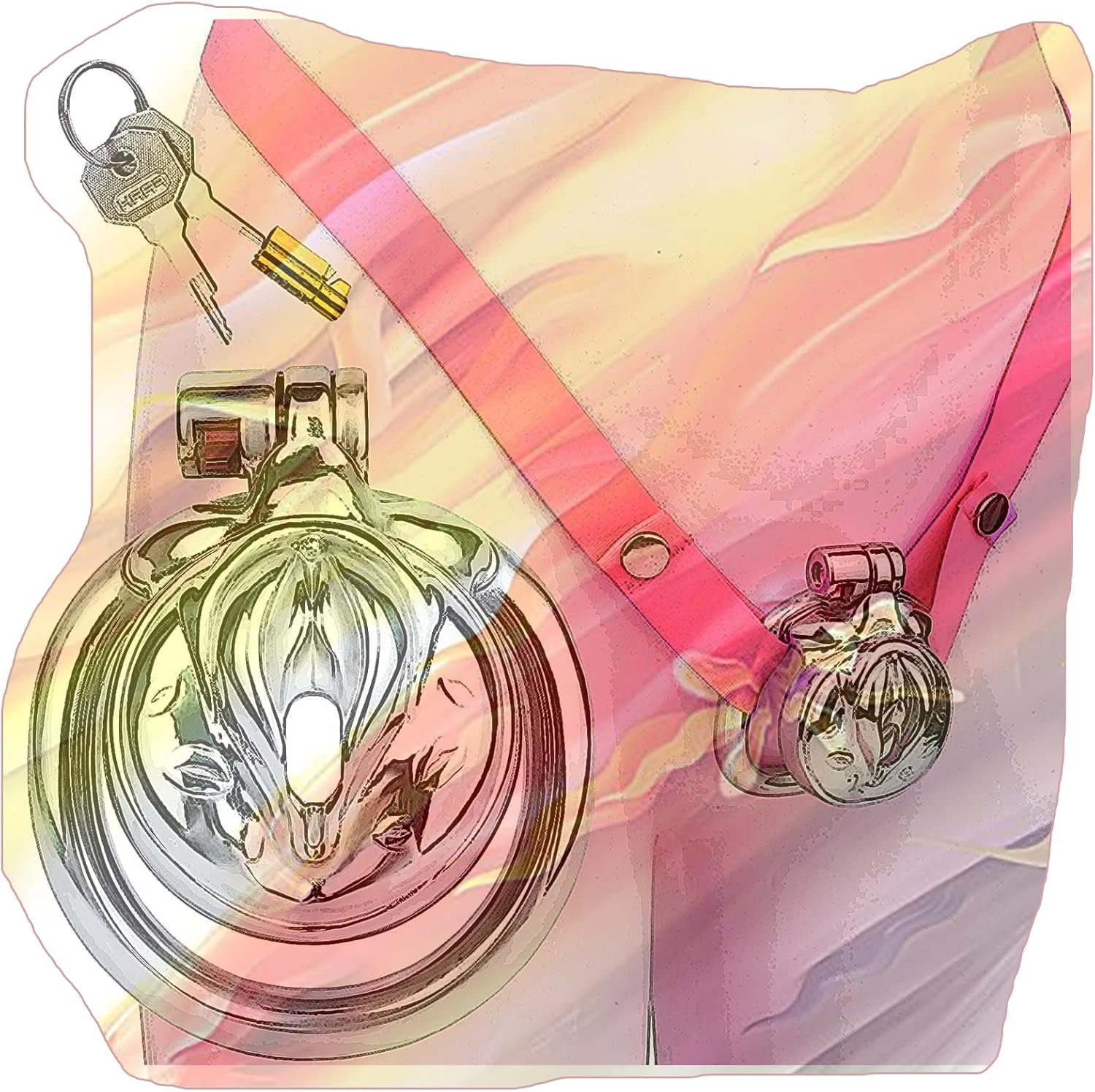 Flat Metal Protection Cage with Waist Belt, Male Portable Flat Cage for Cross-Dressing -USXA07 (Pink, 50mm Ring)