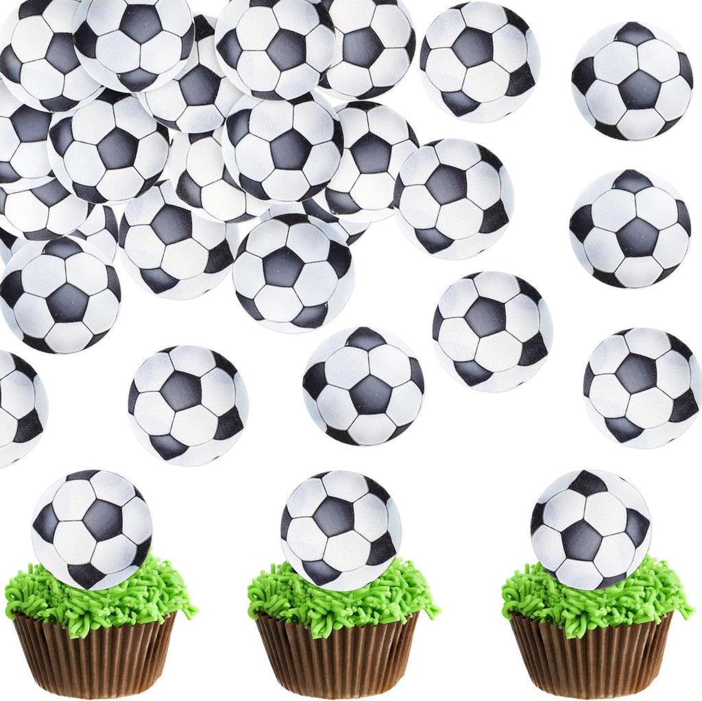 40PCS Soccer Edible Cupcake Toppers Edible Football Cupcake Picks for Ball Sports Theme Baby Shower Boys Girls Football Birthday Cake Cupcake Decorations Soccer Game Party Decorations