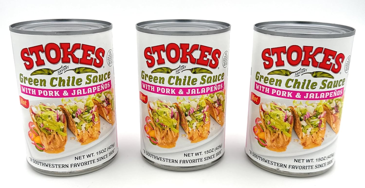 Stokes Green Chile Sauce with Pork and Jalapenos Pack of 3