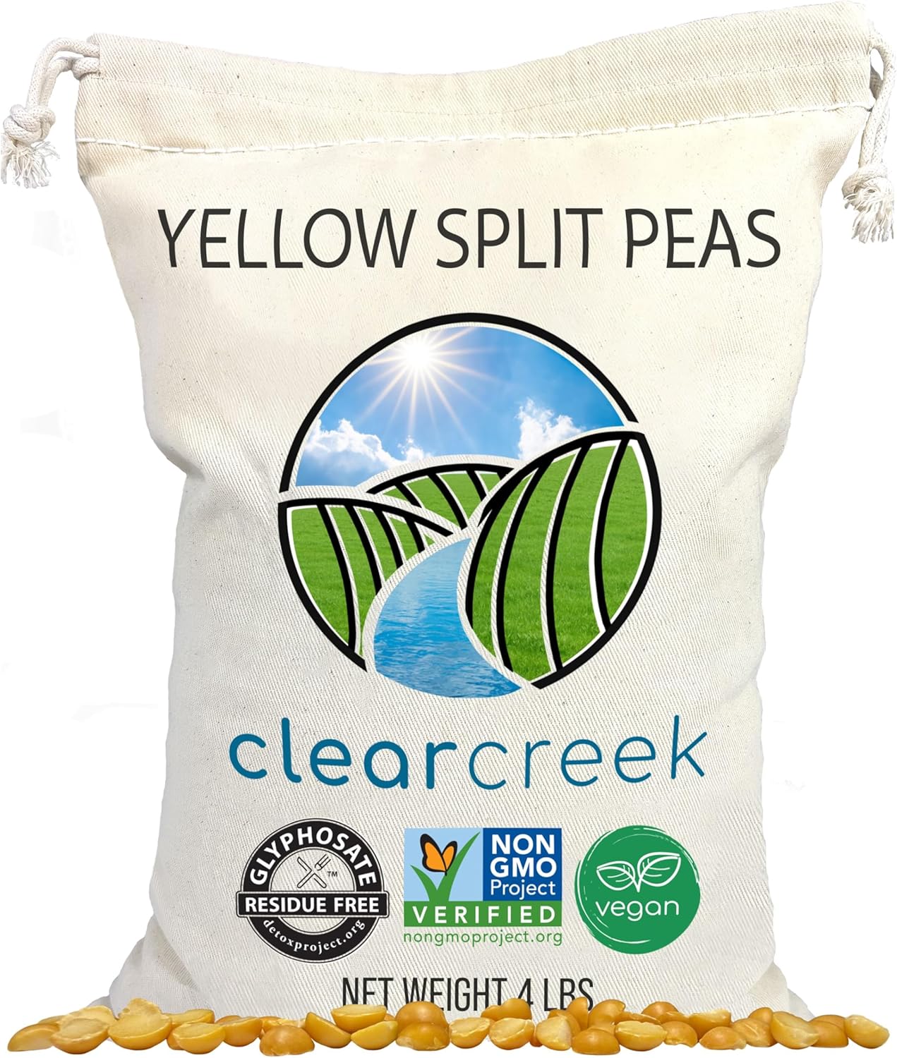 CLEAR CREEK Certified Glyphosate Residue Free Yellow Split Peas | 4 lb | Non-GMO | Kosher | Vegan