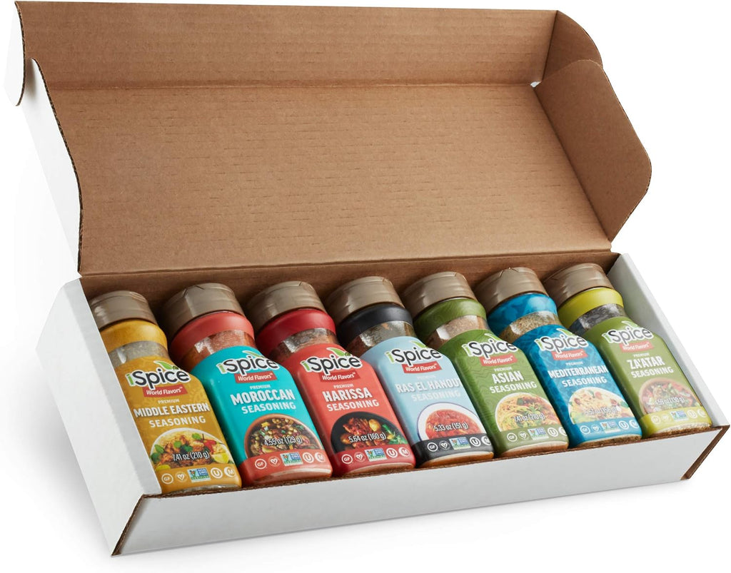 iSpice-Spices and Seasonings Sets Includes Middle Eastern Moroccan Harissa Ras El Hanout Asian, Mediterranean Zaatar Seasoning herbs, spices & seasonings Spice Gift sets 7 pack Middle Earth Fire