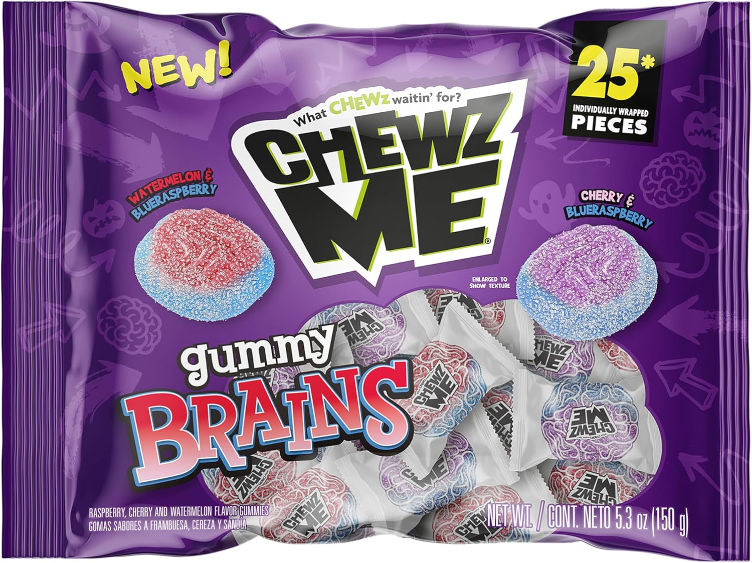 Colombina ChewzMe Gummy Brains, Gummy Candy Halloween Party Favors, 25 Count (Pack of 1)