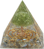 Peridot Crystal Stones Tree of Life Orgone Pyramid Positive Energy Protection Generator for Healing Chakra Resin Vastu Home Decor, Labradorite
