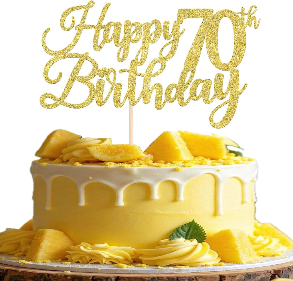 Rsstarxi 1 Pack Happy 70th Birthday Cake Topper Gold Glitter Cheers to 70 Years Hello 70 Fabulous Cake Pick for It's My 70 Birthday Theme Celebrate Party Cake Decorations Supplies