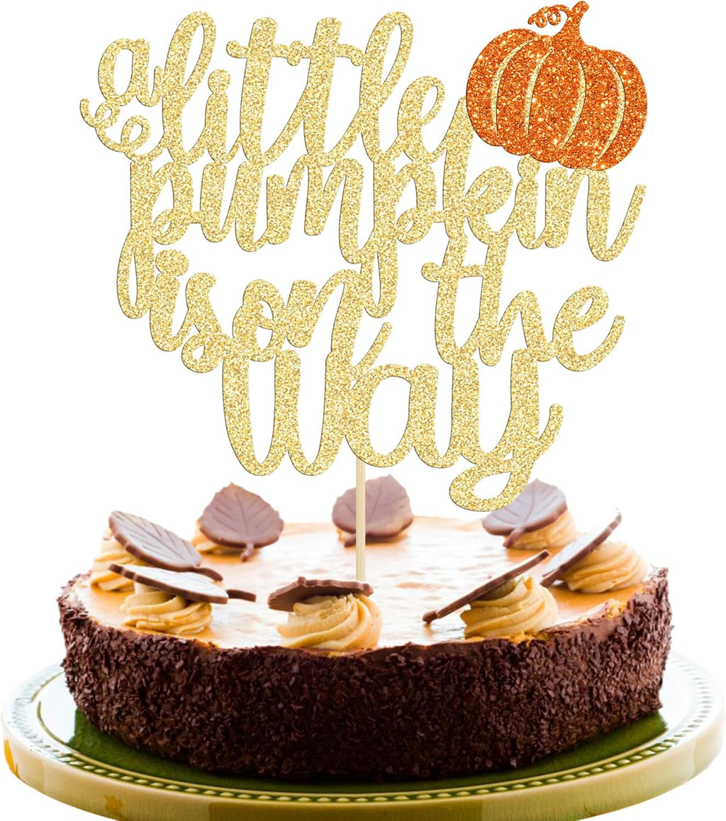 Gyufise 1 Pack A Little Pumpkin Is On the Way Cake Topper Pumpkin Cake Pick Decoration for Fall Baby Shower Gender Reveal Party Decorations Autumn Thanksgiving Baby Announcement Supplies