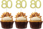24 PCS 80th Cupcake Toppers - Anniversary or Birthday Cupcake Picks Party Decoration Supplies | Gold 80th