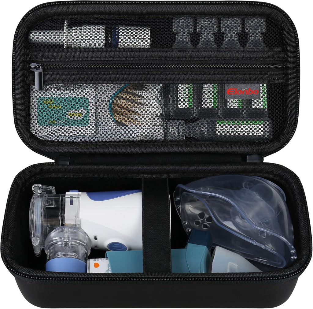 Elonbo Carrying Case for Portable Handheld Inhaler Nebulizer Machine for Adults and Kids, Asthma Inhaler Travel Case, Handheld Mesh Atomizer Machine Holder, Inhaler Spacer Bag, Black