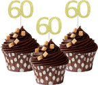 Sumerk 24PCS 60 Cupcake toppers Gold Glitter 60th Birthday Cupcake Picks Anniversary Party Decorations