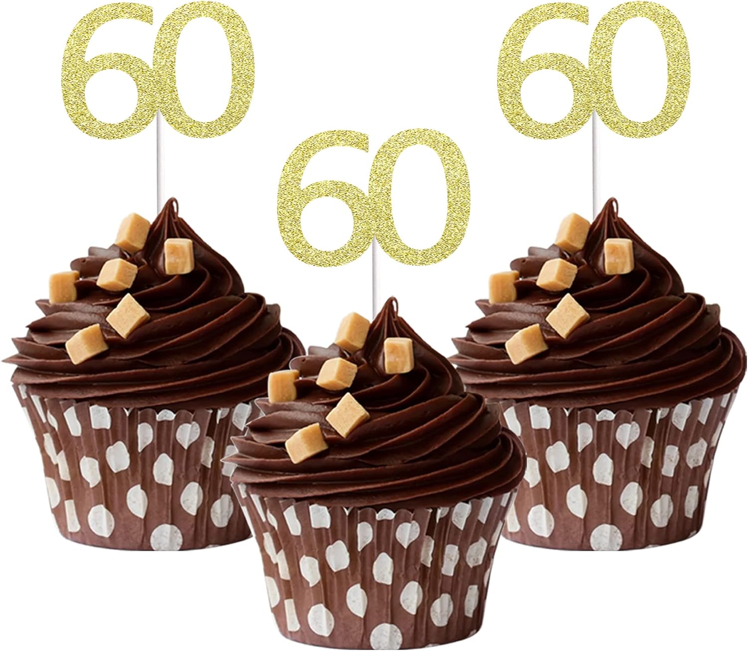 Sumerk 24PCS 60 Cupcake toppers Gold Glitter 60th Birthday Cupcake Picks Anniversary Party Decorations