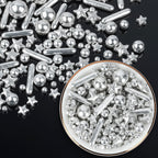Silver Pearl Sprinkles for Cake Decorating,130g,Edible Stars Rods Sprinkle,Mix Size,Baking Cake Decorations,Cupcake Toppers,Cookie Donuts Ice Cream,Birthday Wedding Mother's Day Party Easter Supplies
