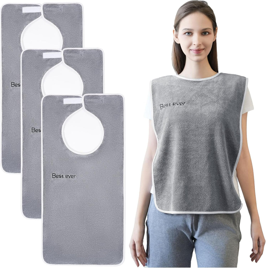 3 Pack Adult Bibs, Microfiber Super Soft Eating Cloth for Adults, Disabled, Adjustable, Dining Clothing Protector