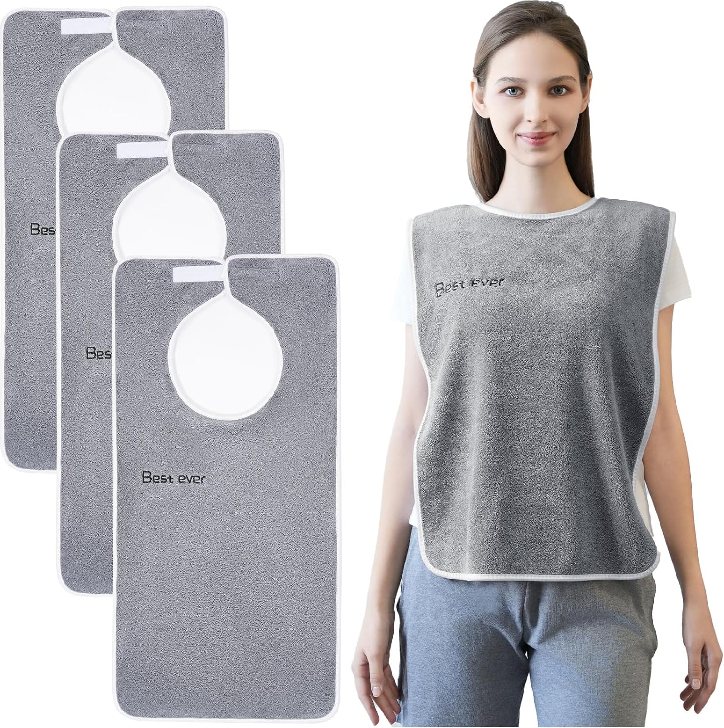 3 Pack Adult Bibs, Microfiber Super Soft Eating Cloth for Adults, Disabled, Adjustable, Dining Clothing Protector