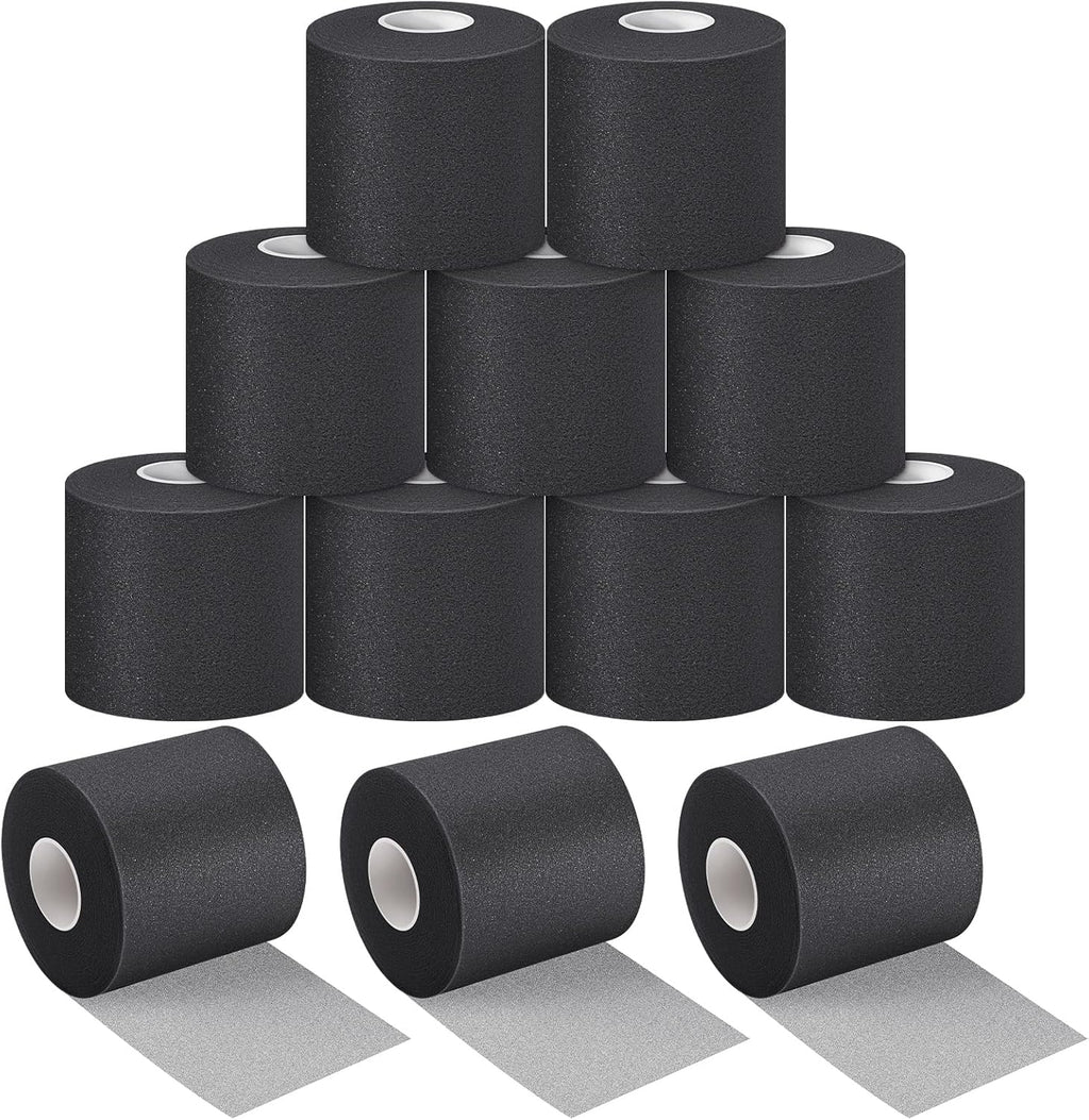 Nuanchu 12 Pcs Pre Wrap Athletic Tape, 2.75inch x 30 Yards Foam Sport Underwrap Tapes Prewrap Tape for Hair Wrists Hands Ankles Knees Women Man Hiking Running(Black)