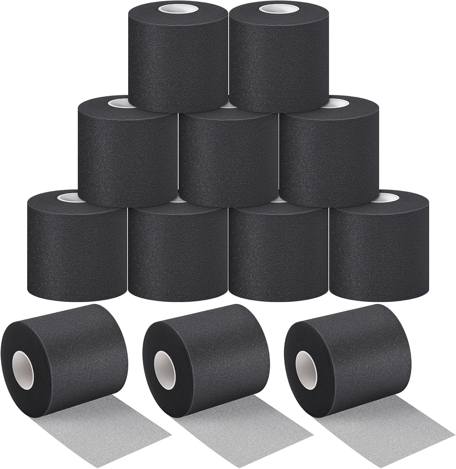 Nuanchu 12 Pcs Pre Wrap Athletic Tape, 2.75inch x 30 Yards Foam Sport Underwrap Tapes Prewrap Tape for Hair Wrists Hands Ankles Knees Women Man Hiking Running(Black)