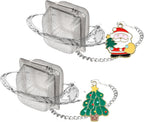 Christmas Themed Tea Infuser Set, Cube Tea Diffusers for Loose Tea, Reusable Tea Steeper with Christmas Tree and Santa Claus Pendant, 2 PCS