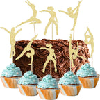 Gyufise 28pcs Gold Gymnast Cupcake Toppers - Gymnastics Birthday Party Supplies for Gym Theme Decoration - 2x5.5in Paper Toppers - 28 Count