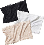 Lace Bandeau for Women Modesty Panel Cleavage Cover,Elegant Coverage for Low Necklines,3-Piece Set with Black/White & Beige Colors,Stretchy Lace Tube Top for Professional and Casual Wear